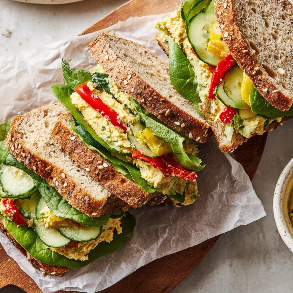 Healthy Lunch Hummus Veggie Sandwiches