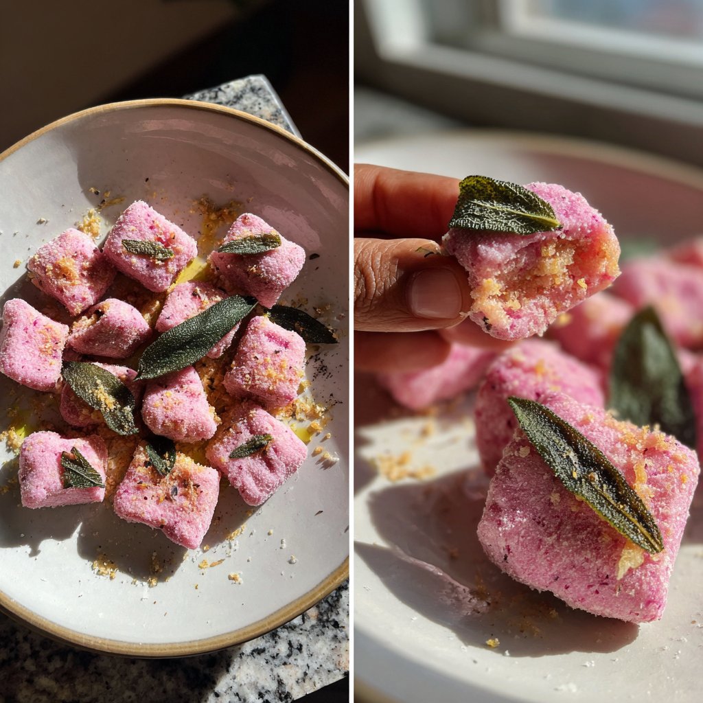 Pink Beet Gnocchi with Sage