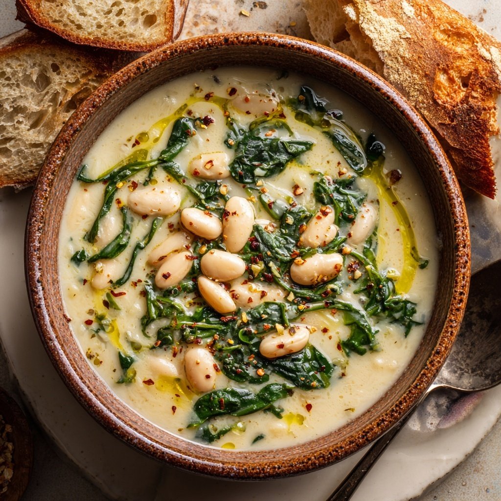 Creamy White Bean Soup With Spinach